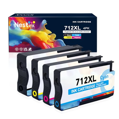 Cartouches encre 712xl anti-bavure pour HP DesignJet T650 T630 T230 t250 pack noir et couleurs