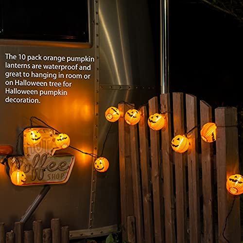 Halloween Pumpkin Lantern String Lights, 10 Pack Orange Lantern String Lights Plug In, Mini Jack O Lantern Pumpkins Decor Connectable String Lights, 9.8Ft Pumpkin Lights Outdoor Halloween Decorations #TOP2
