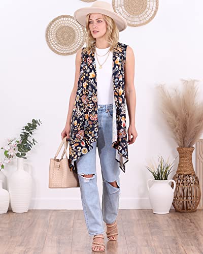 Popana Womens Long Sleeveless Summer Cardigan Vest Lightweight Duster Cardigans Plus Size Made In Usa Large Dt18 Floral #TOP3