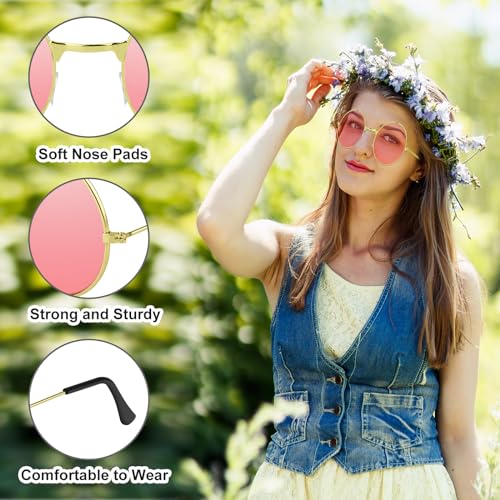 NEBURORA Round Hippie Sunglasses Metal Frame Colored Circle Glasses for Women Men 70s Retro Disco Party Accessory3
