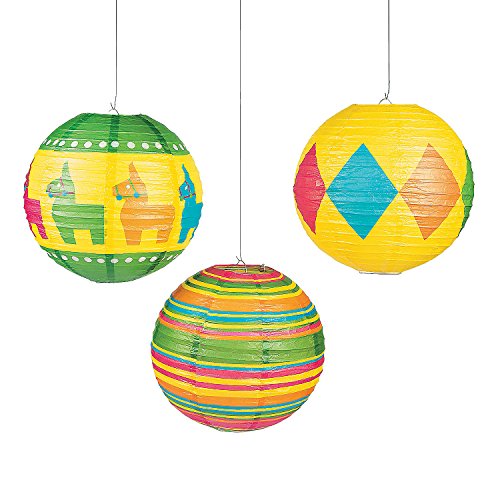 Fun Express Fiesta Hanging Paper Lanterns - Set of 6 - Cinco de Mayo Party Decor
