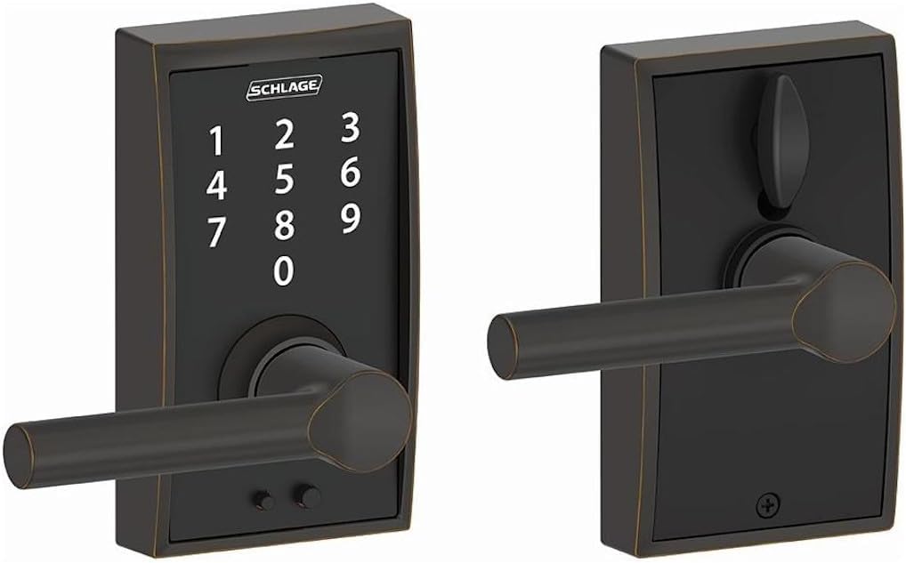 Schlage Residential FE695CEN716BRW Century with Broadway Lever Keyless Touch Lever Lock with 16211 Latch and 10063 Strike Aged Bronze Finish