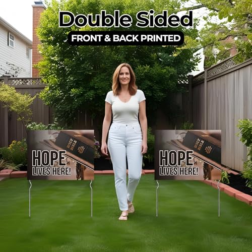 Hope Lives Here! Yard Sign by DC | 24\"x18\" Double Sided Church Garden Sign with 13” Metal Stakes | Outdoor Signs Waterproof for Lawn, Patio, Sidewalk & House | Set of 1 | Made in USA