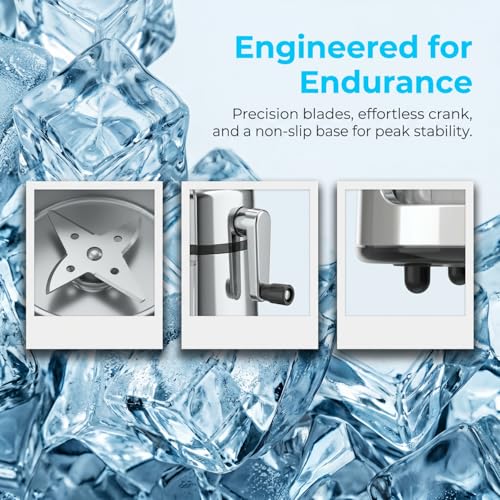XI HOME Manual Ice Crusher Hand Crank - Stainless Steel Blades Ice Shaver with Non-Slip Base, Adjustable Ice Cube Size for Home Bar Cocktails, Includes Ice Bucket & Scoop by GARUET - Image 4