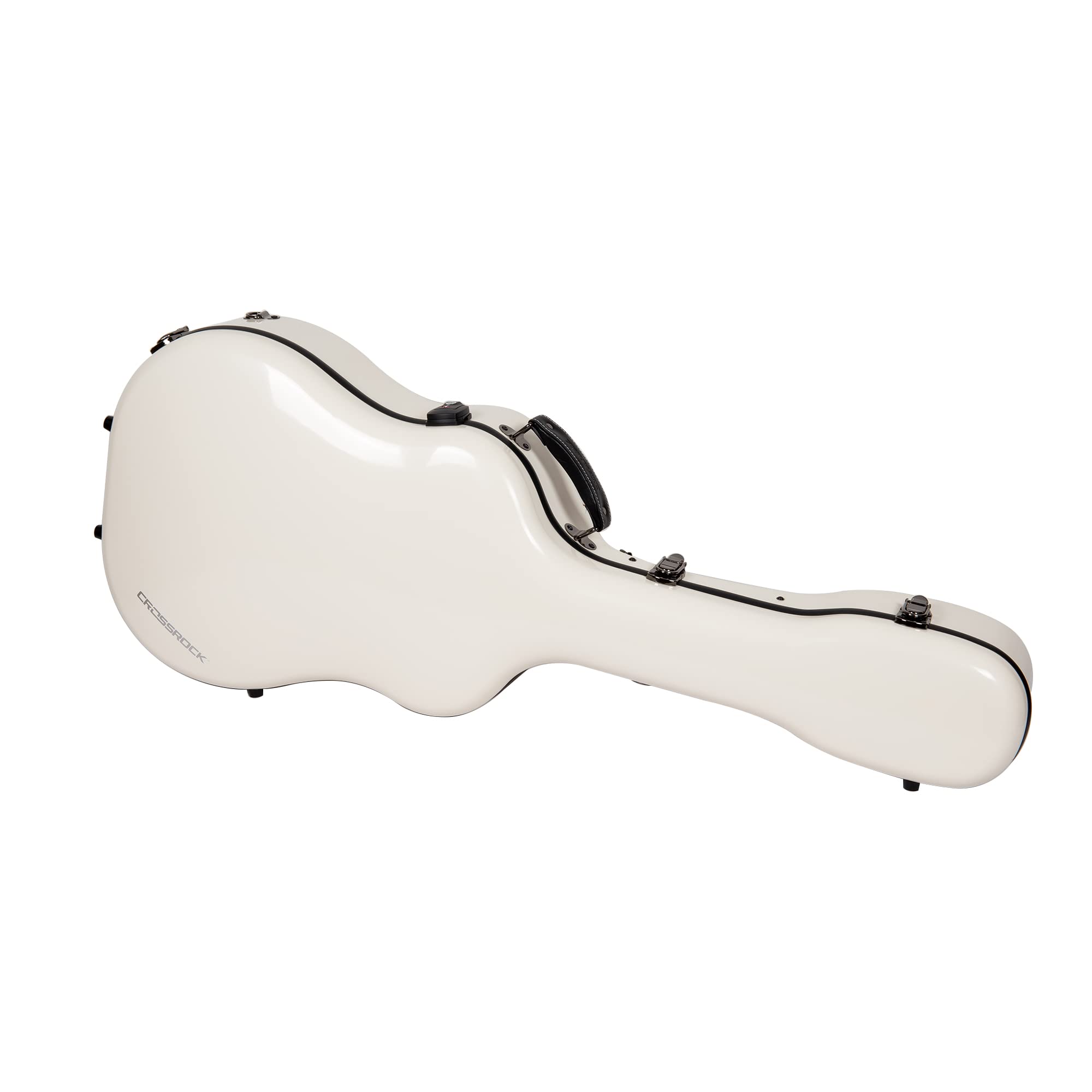 Crossrock Étui Rigide en Fibre de Verre pour Guitare Acoustique dreadnought 40"/41" | Finition Brillante Blanc Laiteux | Serrure TSA, hygromètre, Sangles Sac à Dos, intérieur rembourré Ajustable