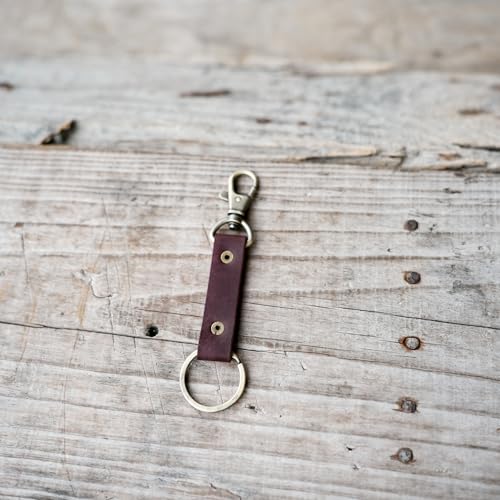 Image of JJNUSA Genuine Leather Keychain Walnut Leather Key Holder Mens Belt Key Chain Ring Fob
