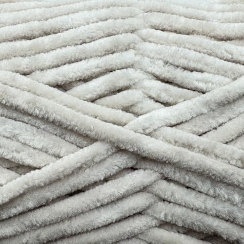 Image of Cuddly Velvet Chenille Yarn, Super Soft Fluffy Bulky for Knitting Crocheting Blanket Amigurumi, Durable for Shedding, 100 Gram (3.53 Ounces) 109 Yards (100 Meters) (Bone) (3 Skeins)