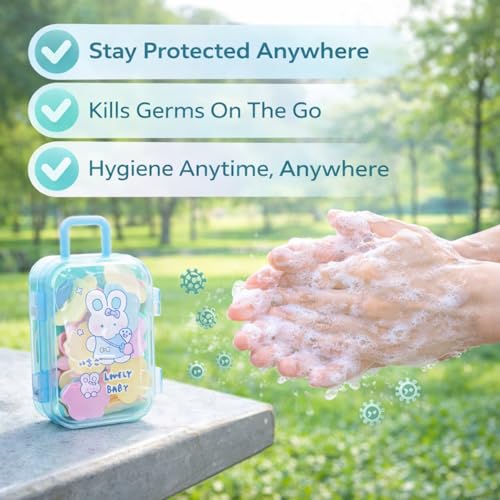Image of Smizzy Portable Cute Leaves Paper Soap Sheets with Carry Case Pack of 6 | Travel Scented Disposable Stylish Hand Wash for Kids Adults School Picnic & Outdoor Indoor Use
