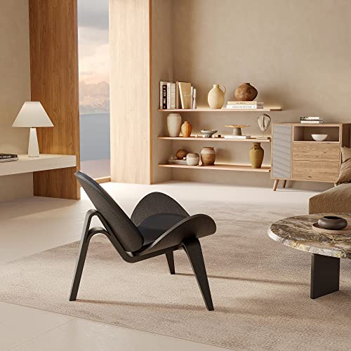 Furgle Mid Century Modern Chair Tripod With Black Pu Leather Plywood Solid Wooden Cute Small Accent Chair For Kitchen, Living Room, Reading Side Chair For Bedroom, Study, Office #TOP2