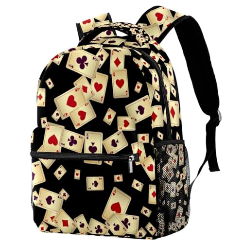 Sac à dos d'école vintage cartes à jouer noir multicolore 40cm