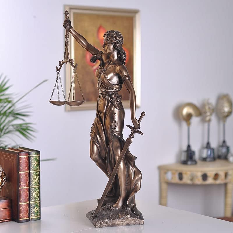 Dinggaoyikang The Lady Justice Statue, Sculpture Lady Justice Figure Antique Style Statue, Cold Cast Bronze Top Collection Sculpture Roman Goddess of Law Sculpture for Living Room or Office Decor