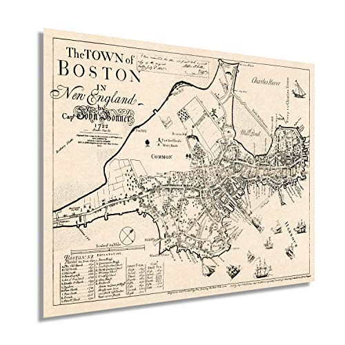 HISTORIX Vintage 1722 Map of Boston Massachusetts - 24x32 Inch Vintage Map Wall Art of the Town of Boston in New England - Boston Map Poster - Boston Map Wall Art - Vintage Boston Poster
