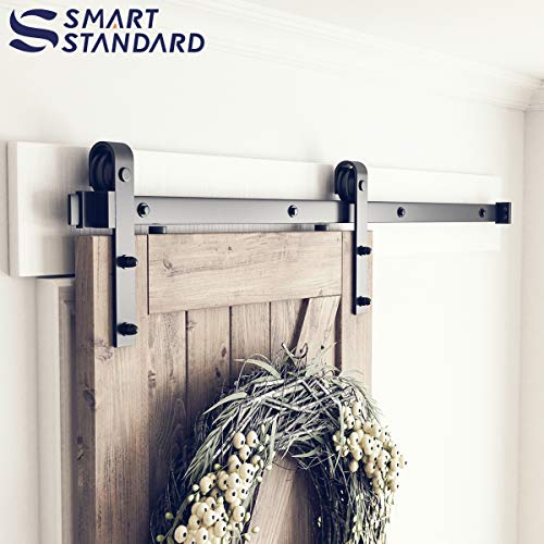 Image of SMARTSTANDARD 5ft Heavy Duty Sturdy Sliding Barn Door Hardware Kit -Smoothly and Quietly -Includes Step-by-Step Installation Instruction Fit 30 inch Wide Door Panel (J Shape Hanger)