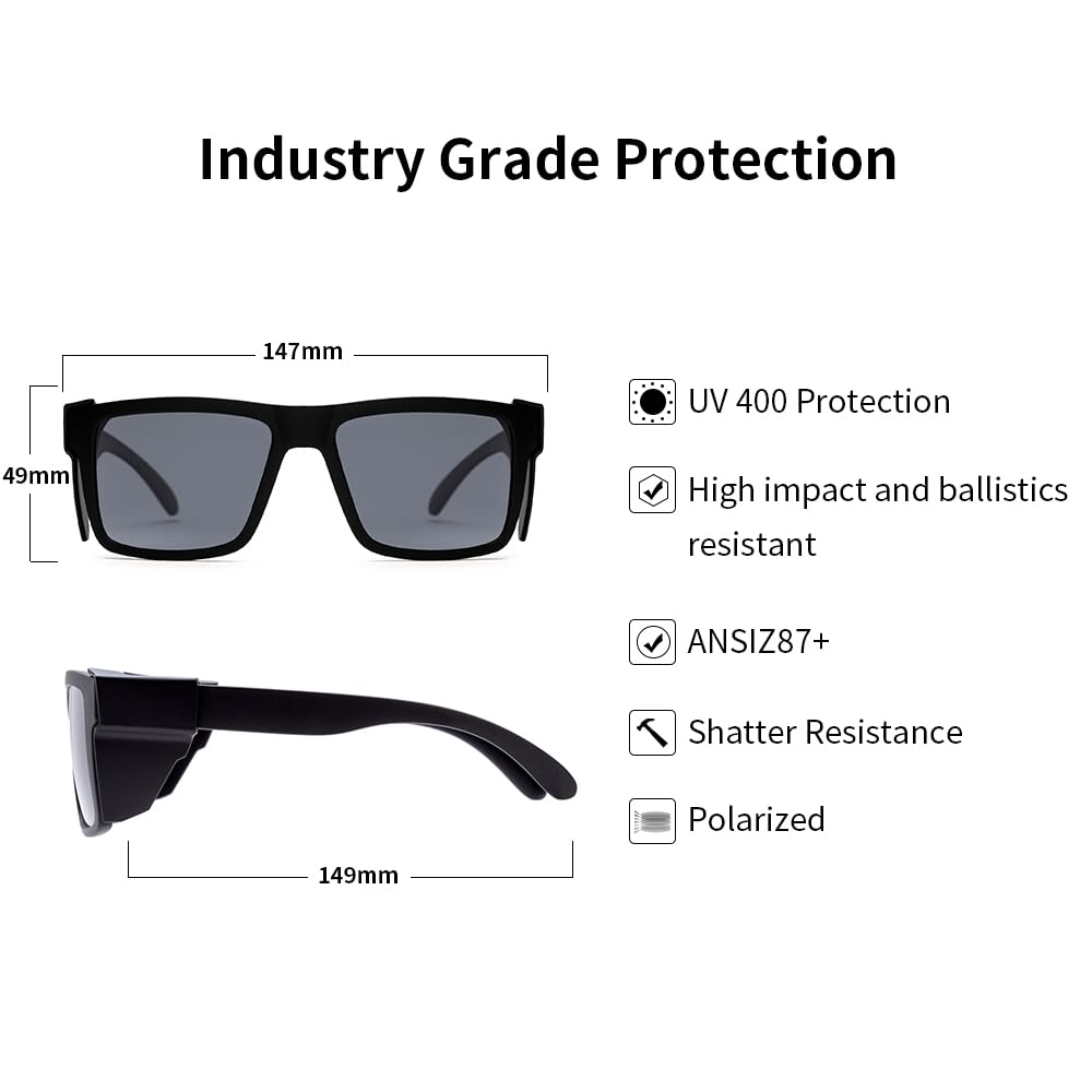Polarisierte Sicherheitssonnenbrille für Herren und Damen, hochschlagfest, ANSI Z87UV400-Schutz mit Seitenschild