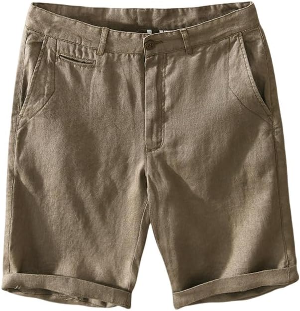 USTZFTBCL Summer Men's Linen Casual Straight Fit Mid-Length Beach Shorts