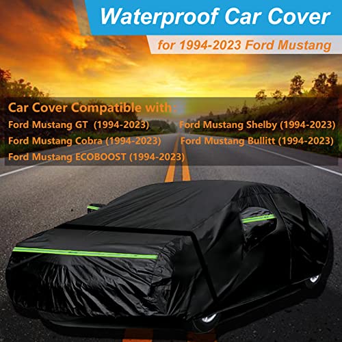 Image of Waterproof Car Covers for 1994-2026 Ford Mustang, 6 Layers 210T All-Weather High-Density Waterproof Mustang Car Cover, w /Zipper Door, Windproof, Dustproof and UV Proof All Weather Protection