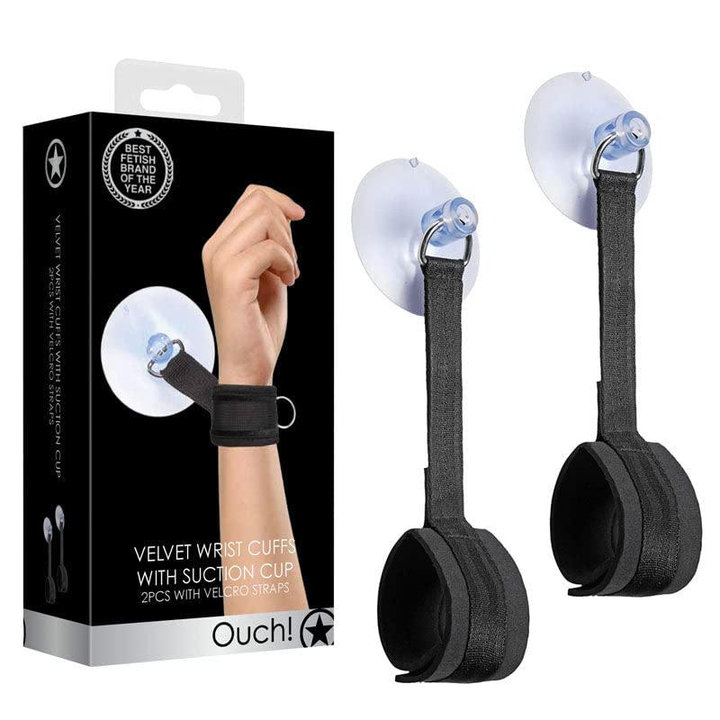 Menottes ventouse réglables Shots Ouch accessoire bondage velours et velcro pour adulte