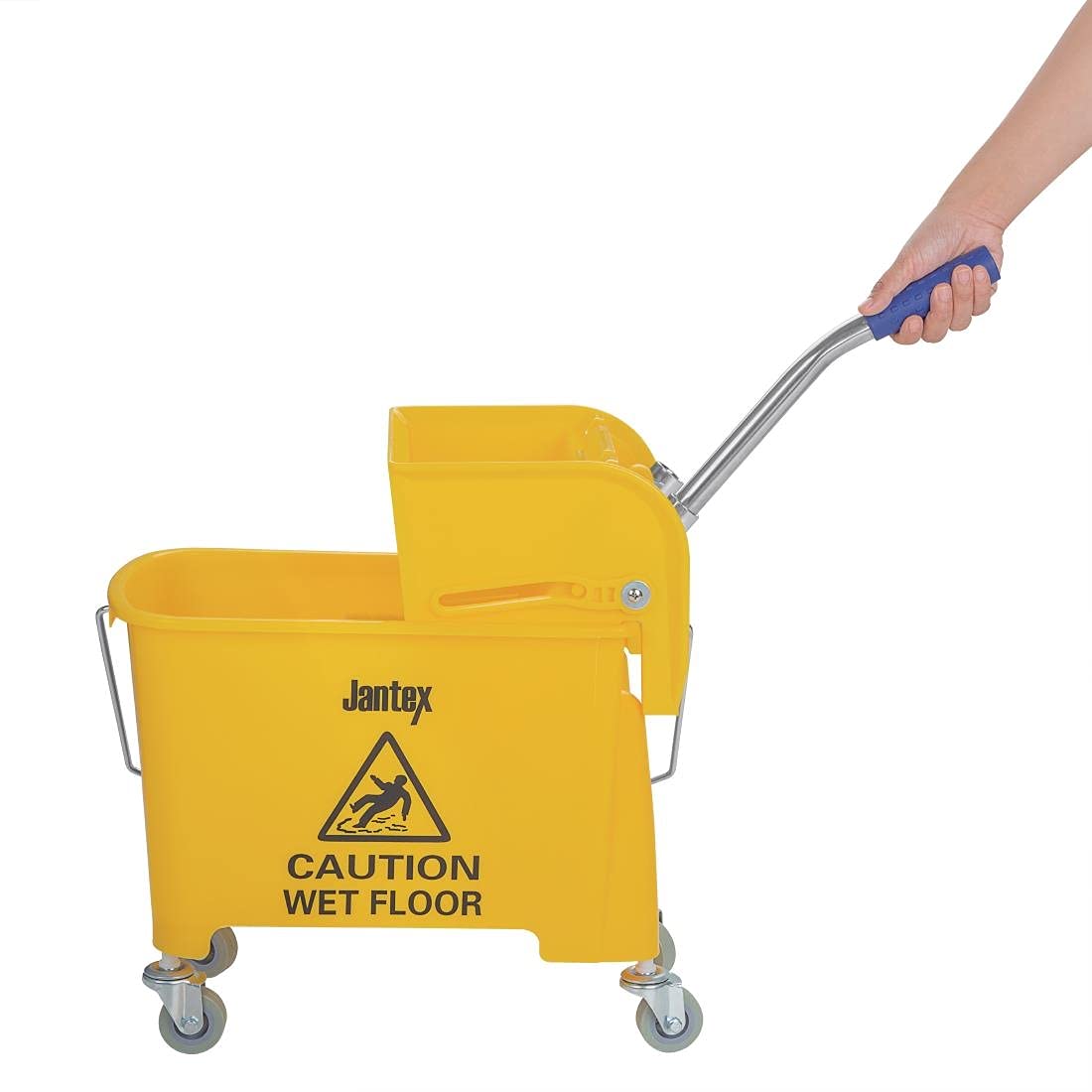 Jantex Kentucky Seau essoreur 20 litres, jaune, séparateur d'eau sale, sur roulettes, longue poignée à levier d'essoreuse, nettoyage à grande échelle, nettoyage à code couleur, F951