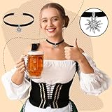 Sinmoe 3 Stück Trachtenschmuck Set Bayerisch Bierfest Dirndlschmuck Elegante Trachtenkette mit Ohrstecker Edelweiß Halskette Samt Kropfband für Damen Bierfest Trachten Dirndl Accessoires(Schwarz)