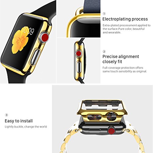 Leotop Compatible with Apple Watch Case 44mm 40mm, Super Thin PC Plated Bumper Protector Shiny Cover Lightweight Slim Shell Shockproof Frame Accessories Compatible iWatch Series 5 4 (Gold, 40mm) by Leotop - Used condition - Image 3