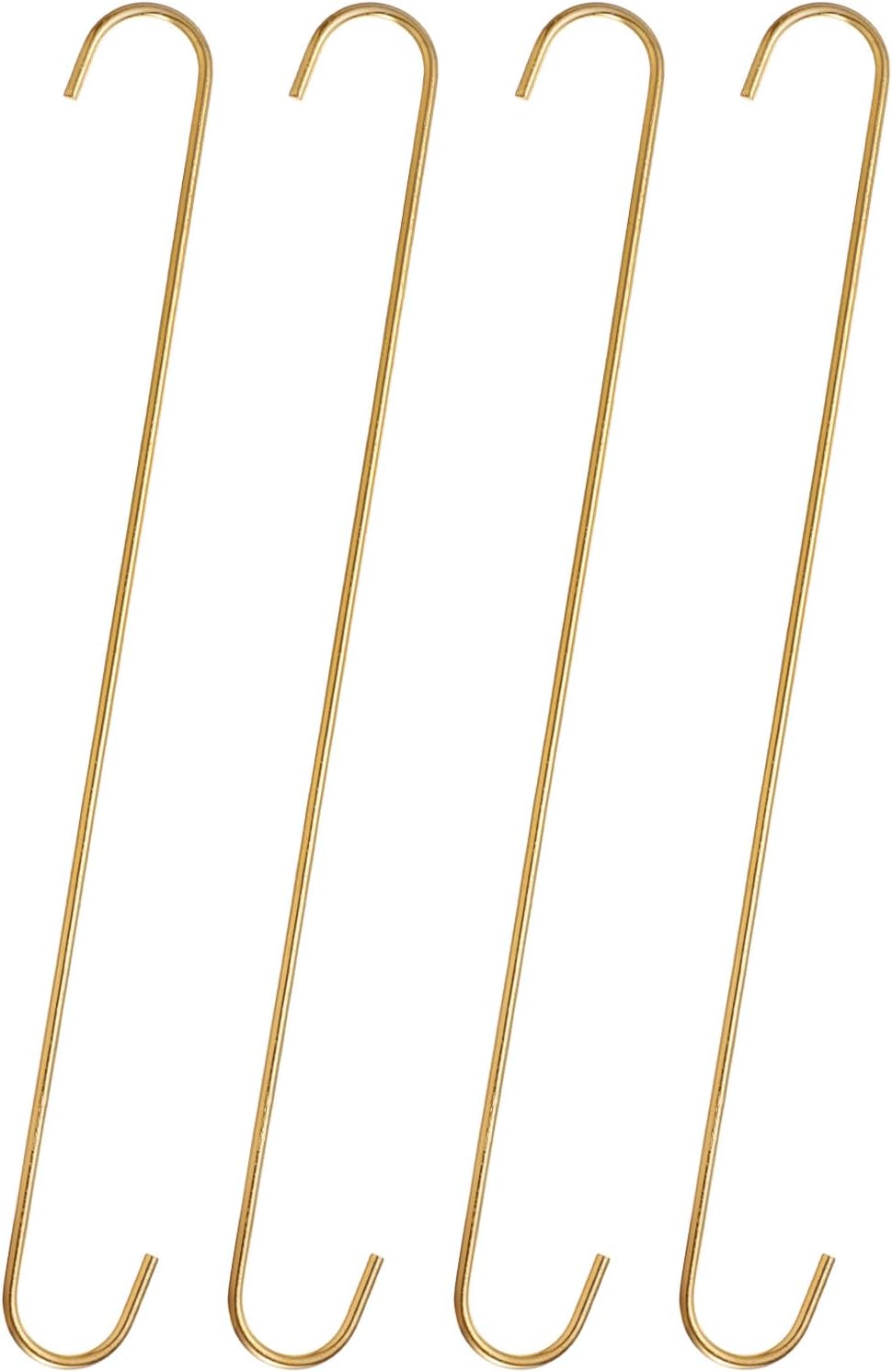 HARFINGTON 4pcs Long S Hooks 16 Inch Extra Long Metal S-Shaped Hanging Hooks High Manganese Steel S Hanger Storage Organizing Tool for Kitchen Garden Bathroom Garage Closet, Gold Tone