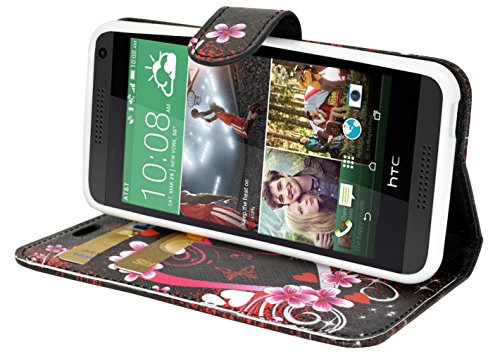 Htc Desire 626 / 626S Case, Mstechcorp, Magnetic Leather Folio Flip Book Wallet Pouch Case Cover With Fold Up Kickstand And Detachable Wrist Strap - Includes Accessories (Love Heart) #TOP3