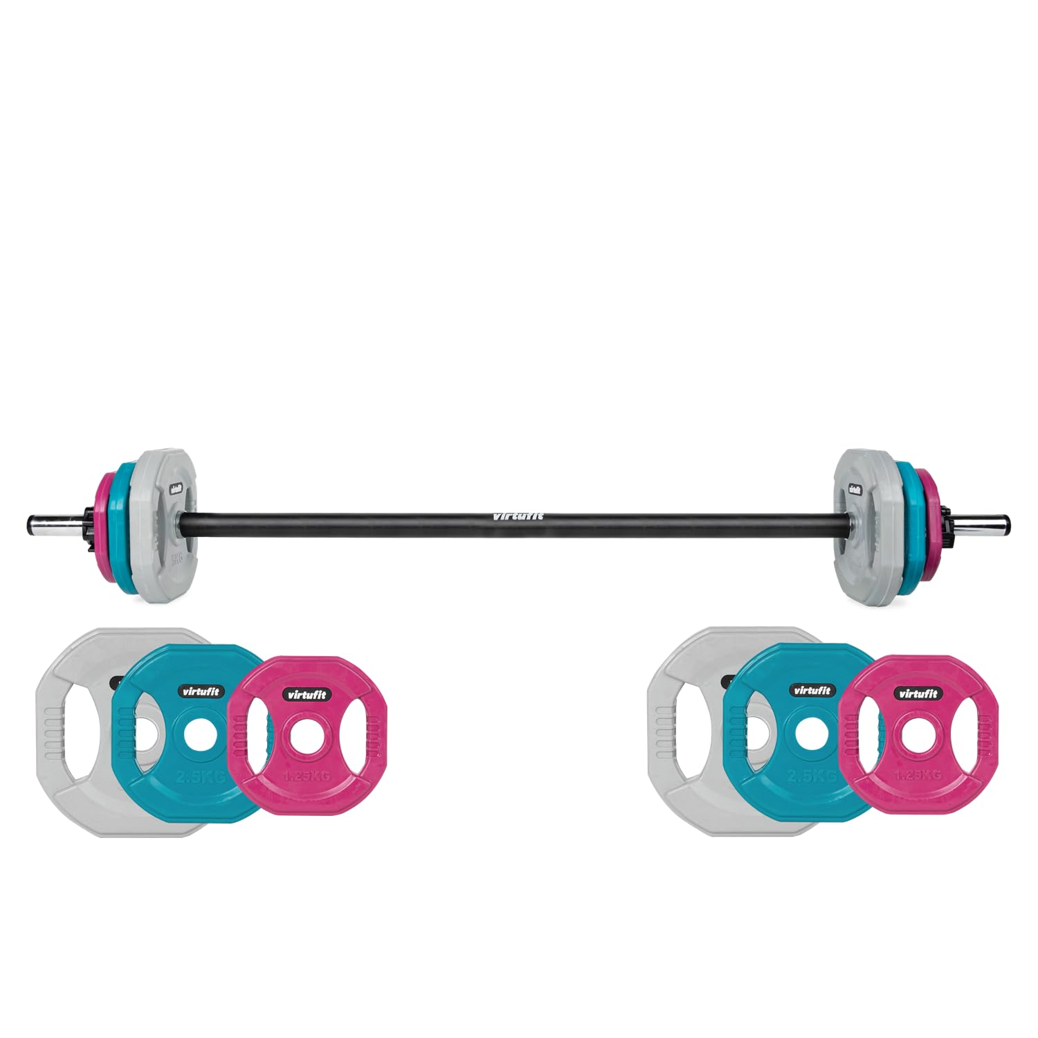 VirtuFit Lot De Pompes Aérobic 20 Kg – Disques Haltères En Fonte Avec Revêtement Caoutchouc – Multicolore – Pour Maison Ou Salle – Entraînement Complet