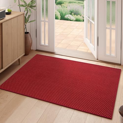 YDKGL 2x3 ft Indoor Door Mat Entryway Rug Non Slip Boho Woven Washable Small Area Rugs Runner Front Entry Rug Entrance Doormat for Hall Porch Bathroom Kitchen Bedroom Easy Clean Red 24x36