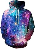 Basoteeuo Galaxy Stars Cool Hoodie Novelty 3D Pullover Sweatshirts Hoodies Men Women XL