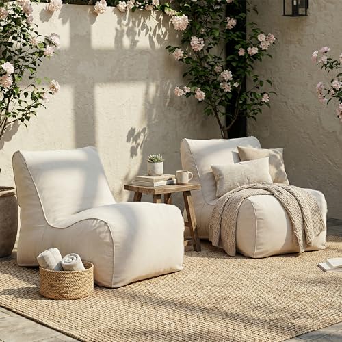 Christopher Knight Home Moira Outdoor Bean Bag Chair Set of 2, Fabric Bean Bag Lounger for Adults and Kids, Outdoor Comfy Reading Chair, Patio Lounge Sofa for Poolside Garden, Beige by Christopher Knight Home - Used condition - US$268.85