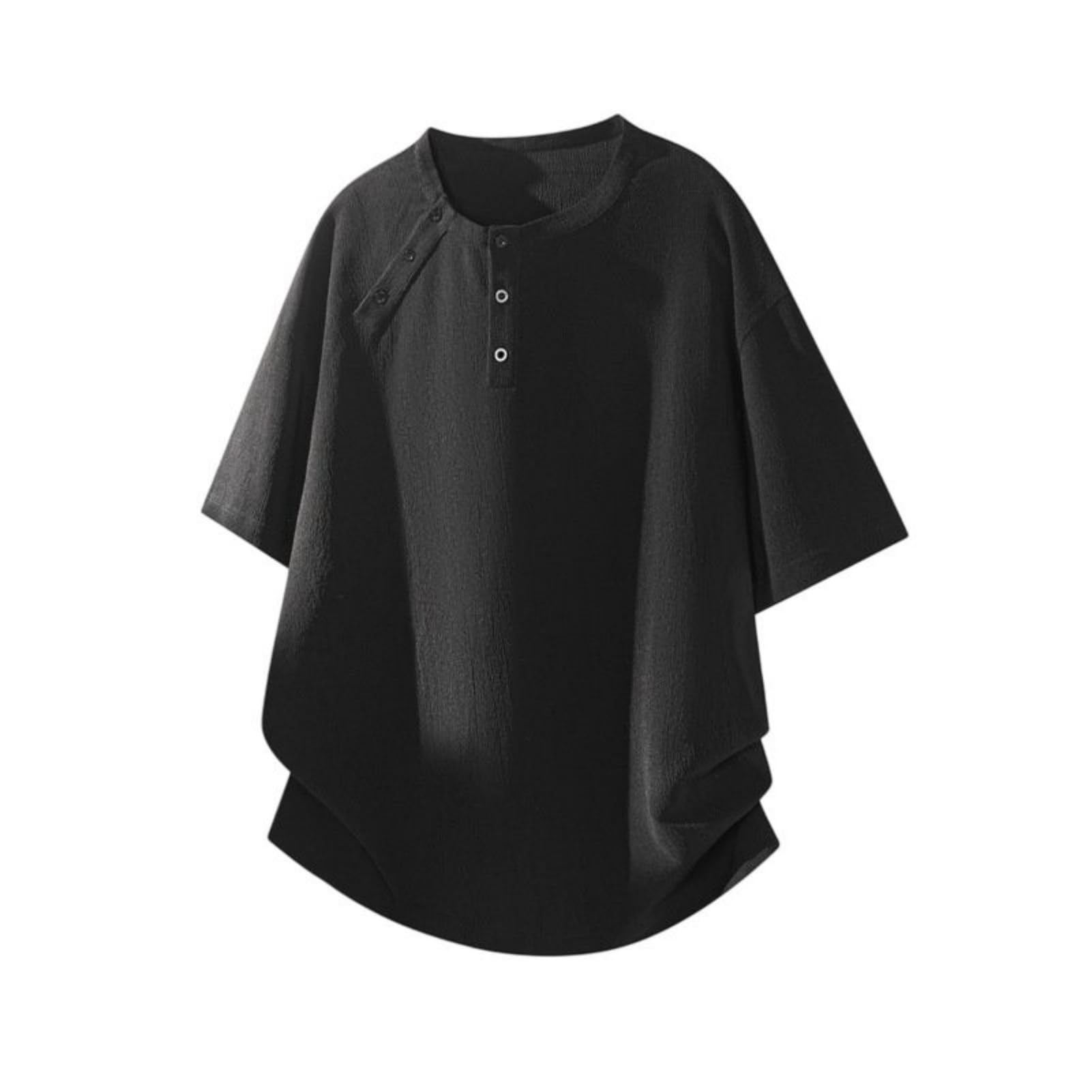 Camiseta de manga corta estilo Hong Kong para hombre, estilo Henley, ajuste holgado, para viajes diarios, fin de semana