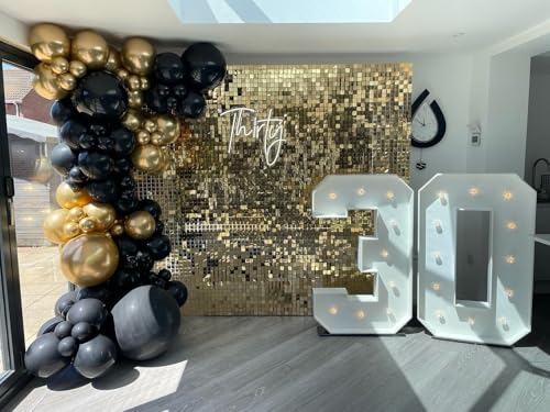 Image of Shimmer Wall Backdrop Light Gold Square Sequin Wall Panel Backdrop Decor for Wedding, Anniversary, Birthday, Party, 24 Panels