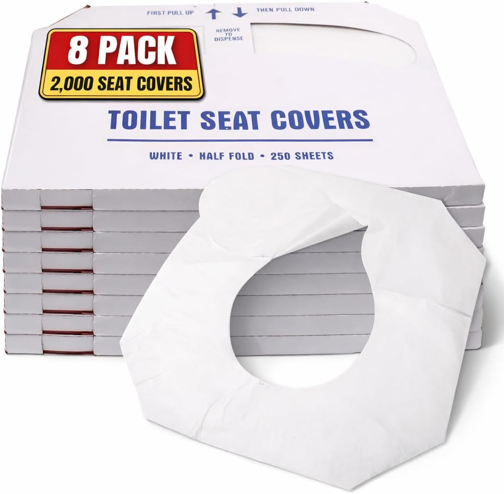 Toilet Seat Covers, Flushable Half-Fold-Disposable Paper Liners for Restroom/Bathroom, Camping & Kids Potty Training, White, 250/Pack (8 Pack Case / 2,000 Total)