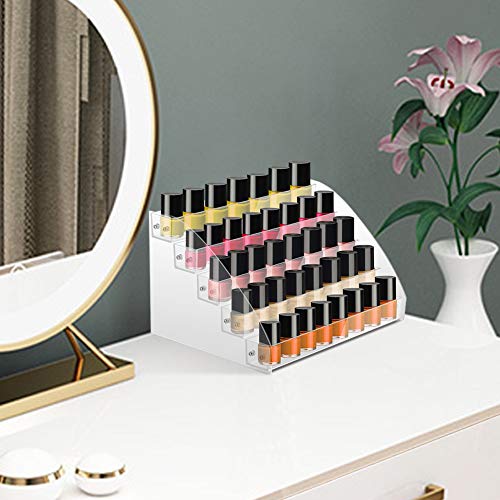5 Tier Nail Polish Rack Clear Acrylic Organiser, Clear Acrylic Cosmetic Organiser & Gel Nail Polish Display Stand Holder, Transparent Nail Varnish Bottles Holder Display on a Table, Desk or Shelf - Image 4