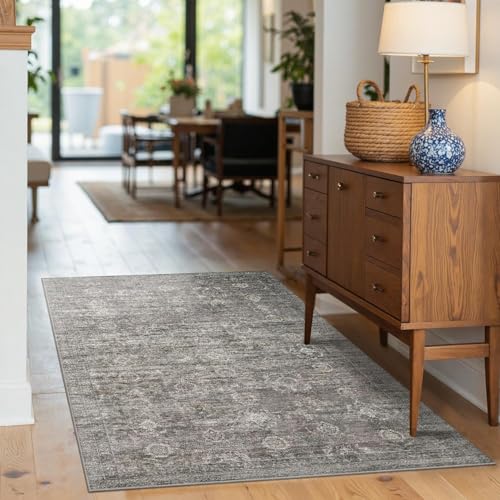 Rugxara 3x5 Rug for Entryway Bedroom, Grey 3x5 Washable Area Rug, Vintage Retro Boho Throw Rug, Non Slip & Low Pile Small Carpet for Indoor Kitchen, Bedside, Living Room, Bathroom and Dining by Rugxara - Used condition - Image 4