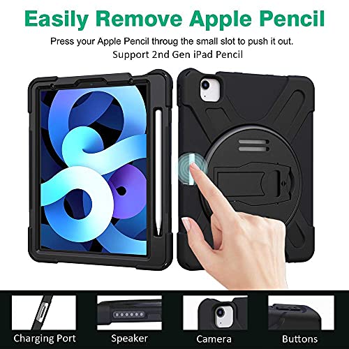 Zenrich Ipad Air 4Th Generation 10.9 Case 2020, Zenrich Ipad Pro 11 Inch Case 2021/2020/2018 With Glass Screen Protector Screen Pencil Holder Stand Hand Strap Shoulder Belt, Black #TOP6