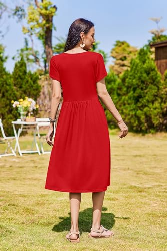 Image of Zeagoo Womens Summer Dresses Casual Aline Midi Dress Short Sleeve Floral Tshirt Dress Flowy Beach Sundresses with Pockets