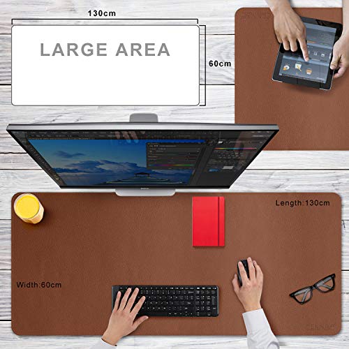 Cenbbie Leather Desk Mat Protector Super Large 51.18"X23.62" Desk Blotter Pad - Waterproof Writing Desk Accessories - Extended Non-Slip Rectangular, Laptop Keyboard Mouse Pad(Brown) #TOP1