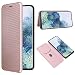 Produktbild TOPOFU Hülle für Xiaomi Mi 11 Lite 5G/4G Handyhülle, Flip Wallet Tasche mit [Kartensteckplätzen], Kratzfestem Kohlefaser PC + Stoßfestem TPU + Freiem Ständer, Lederhülle Schutzhülle-Rosa