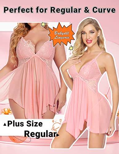 Avidlove-Babydoll-de-Encaje-para-Mujer-Lenceria-Sexy-con-Cuello-en-V-y-Correa-para-Dormir-Camison-de-Mujer