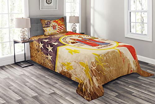 ABAKUHAUS Detroit Tagesdecke Set, Antike alte USA Flagge, Set mit Kissenbezügen Sommerdecke, für Einzelbetten 170 x 220 cm, Mehrfarbig