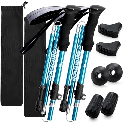 COVACURE Wanderstöcke Nordic Walking Stöcke - 110-130 cm Faltbar, Verstellbar, Teleskop, Leicht, mit Gummipuffer für Damen und Herren (Türkis)
