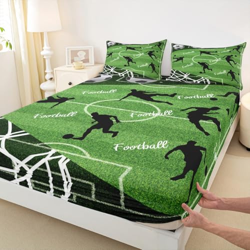 Homewish Soccer Kids Fitted Sheet Twin Size,Football Field Player...