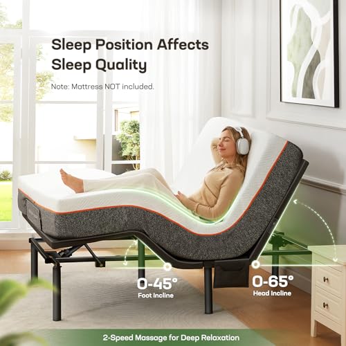 Image of Marsail Full Adjustable Bed Base with Massage, 4 Ports USB A&C Bed Frame with Under-Bed Nightlight, 3 Minutes Fast Assembly, Wireless Control Adjustable Bed with 4 Height Options