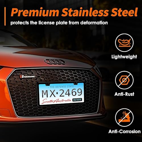 image for HOTOR Black License Plate Frames - 2 Pack, Obstruction-Free License Pl