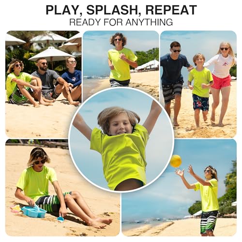 image for Kanu Surf Boys' Short Sleeve UPF 50+ Rashguard Swim Shirt, Solid Lime,