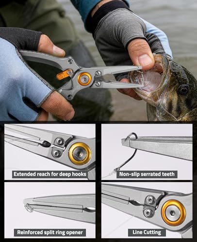 CVLIFE Fishing Pliers, Saltwater Hook Remover Kit, 7.5 Inch Aluminum Split Ring Pliers for Fishing with 17-4 PH Stainless Steel Jaws, Sheath, Tungsten Cutters Hook Sharpener & S-Carabiner - image 3