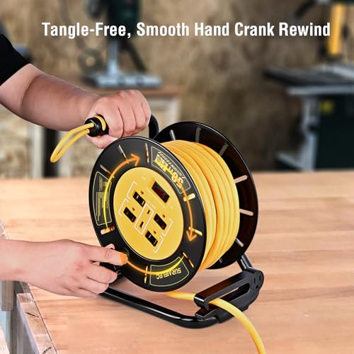 image for SURAIELEC 50 FT Retractable Extension Cord Reel, 12AWG Heavy Duty Powe