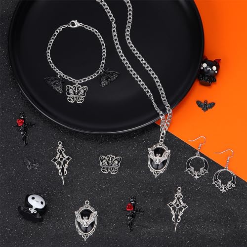 COGCHARGER 14 Gothic Style Cross Moth Bat Skull Pendants Halloween Charms for Jewelry Making DIY Craft Supplies