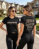Jesus Shirts for Women Christian Jesus Loves You T Shirt Faith Religious Bible Verse Graphic Tee Tops White
